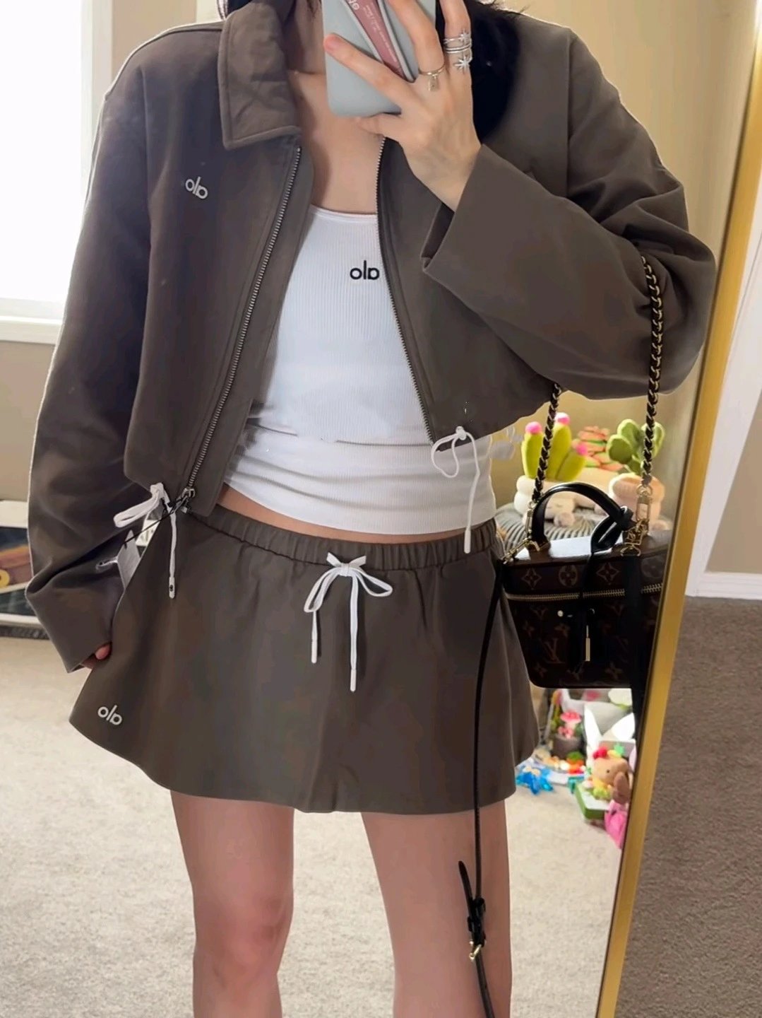 Alo Cropped Zip-Up Jacket and Skirt Set Pink Activewear Set - 8