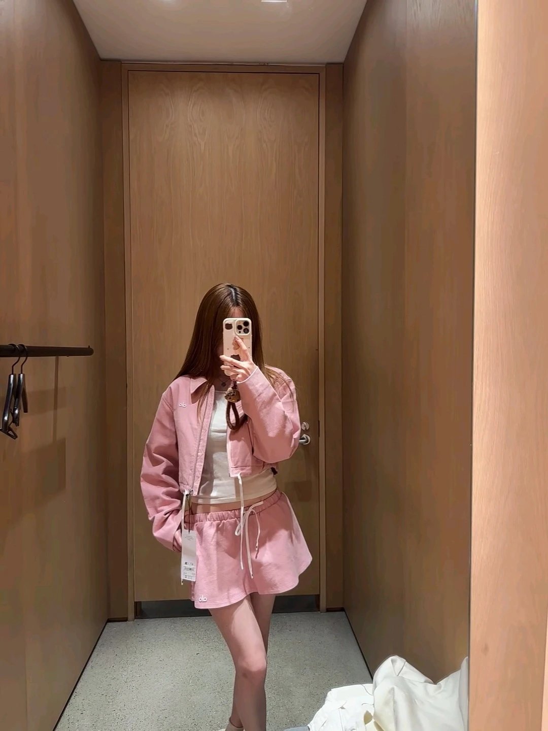 Alo Cropped Zip-Up Jacket and Skirt Set Pink Activewear Set - 20