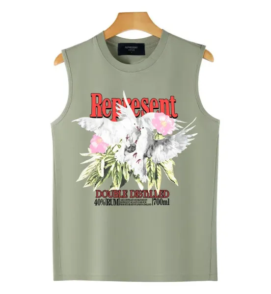 Represent Floral Dove Sleeveless Top Olive Green Vest Top - 1