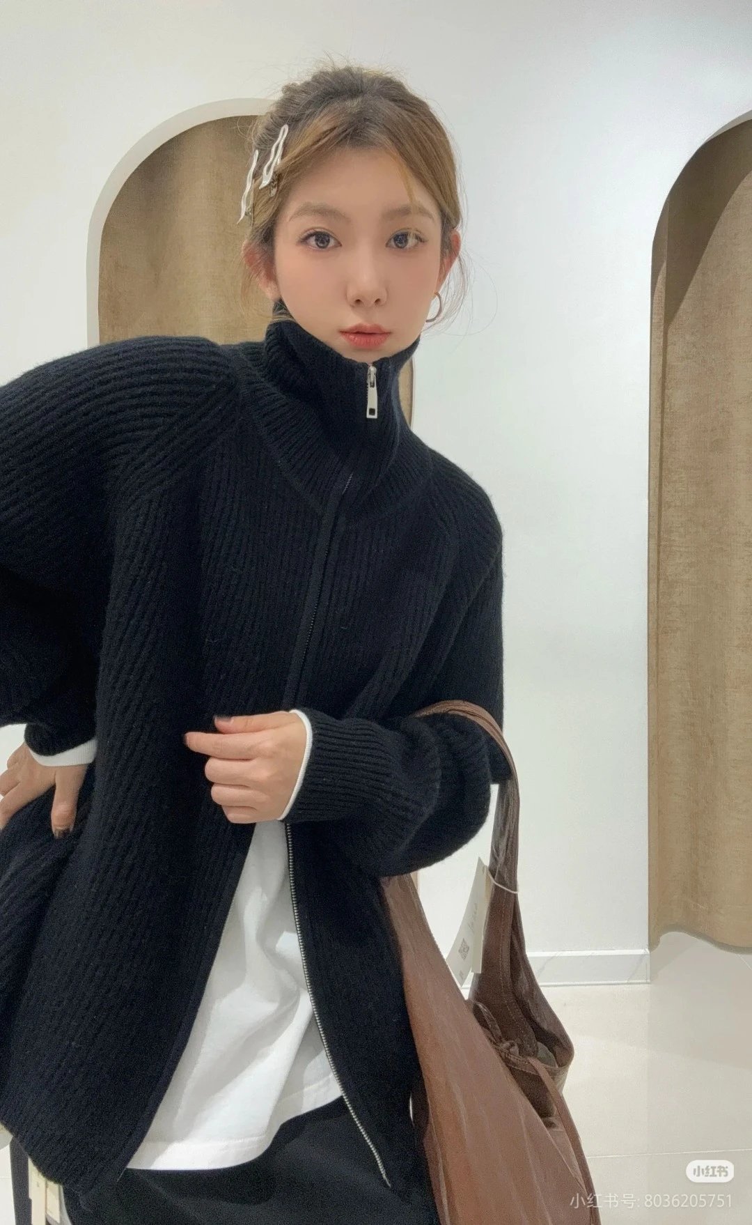 Design Ribbed Zip-Neck Sweater Black - 30