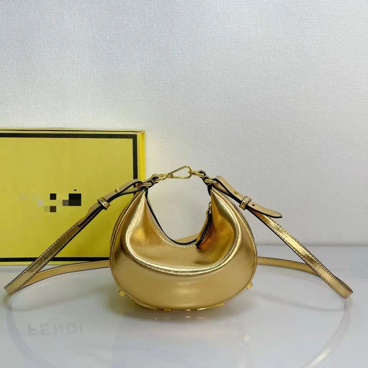 Fendi Moon Bag Gold Metallic Leather Shoulder Bag - 3