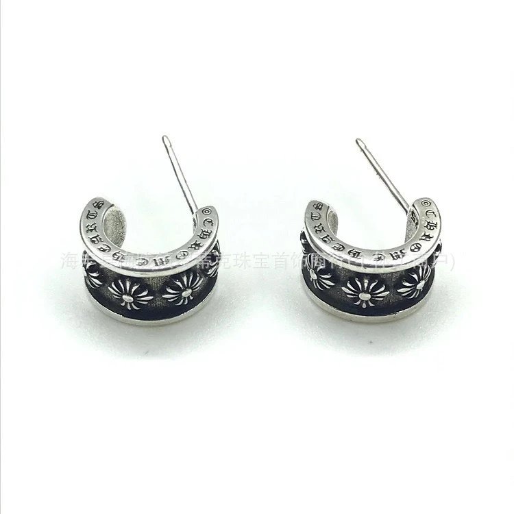 Design Floral Scroll Stud Earrings Silver Jewelry - 15