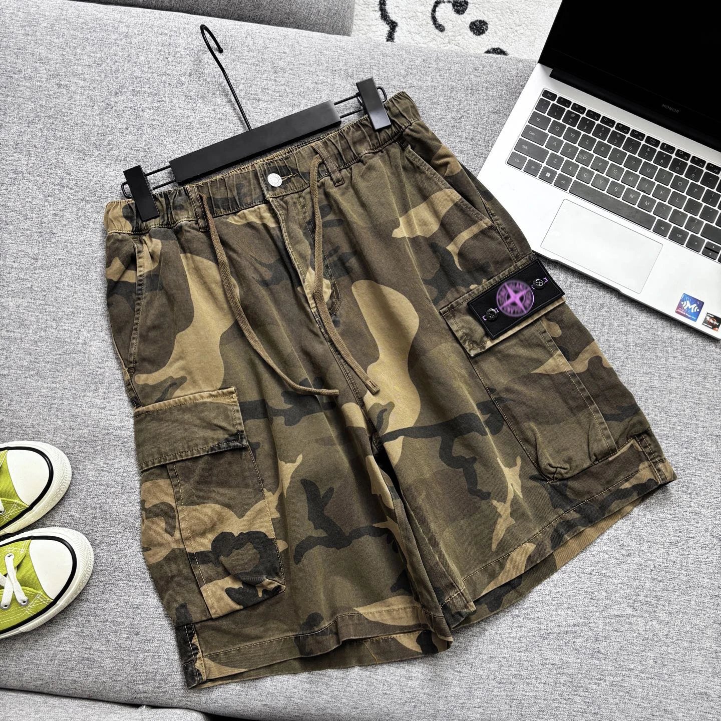 Stone Island Camo Cargo Shorts Army Green - 7