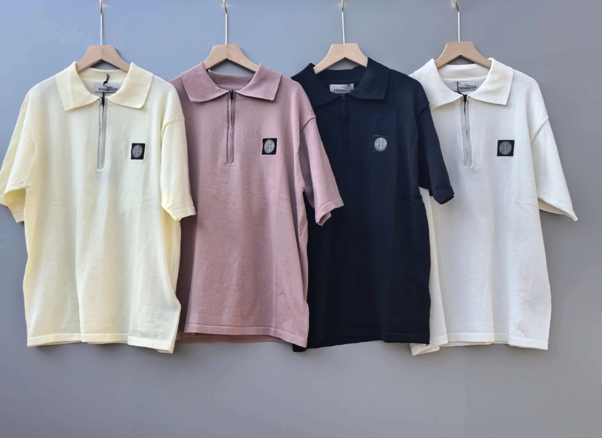 Stone Island Knit Polo Shirt Pale Yellow Tops Polo - 3