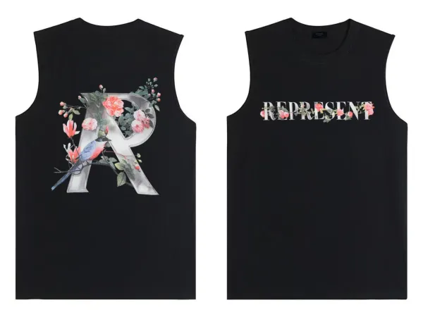 Represent Floral R Logo Sleeveless Top Black Vest Top - 1
