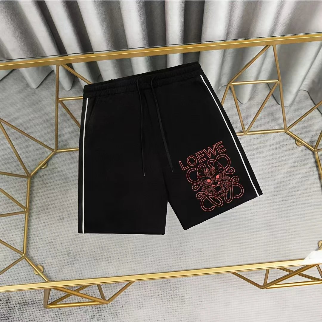 Loewe Logo Patch White Shorts with Black Stripe - 26