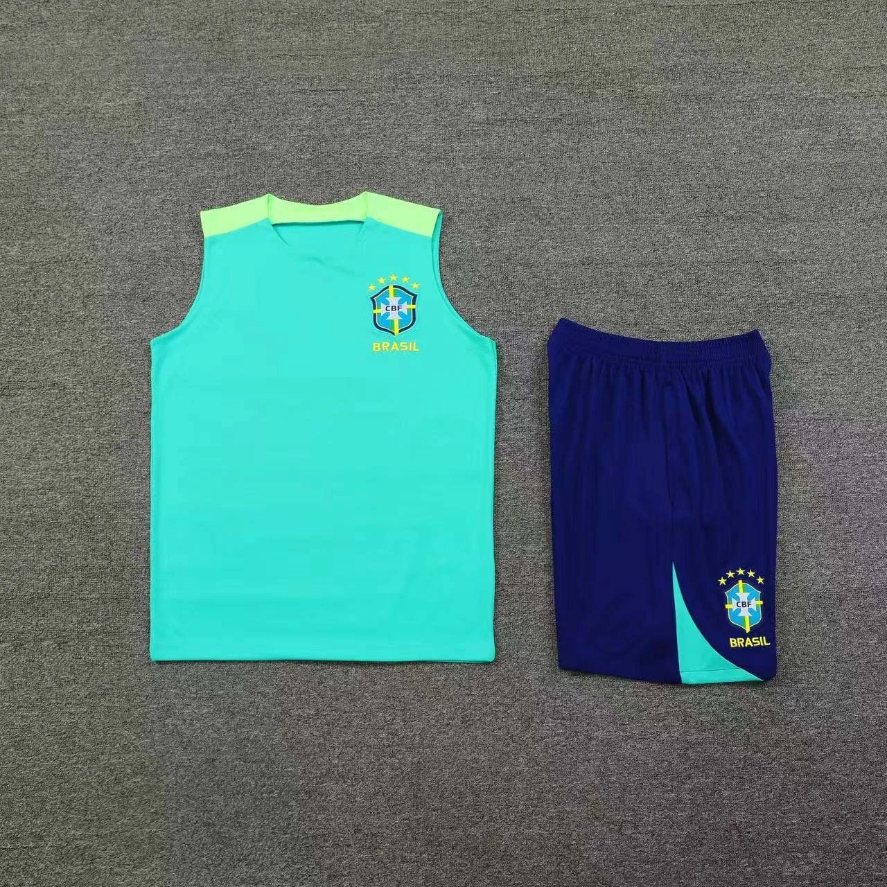CBF Brazil Training Vest and Shorts Set Navy with Turquoise - 3