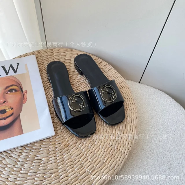 Gucci Slippers Patent Slide with Double-G Emblem product detail image 6