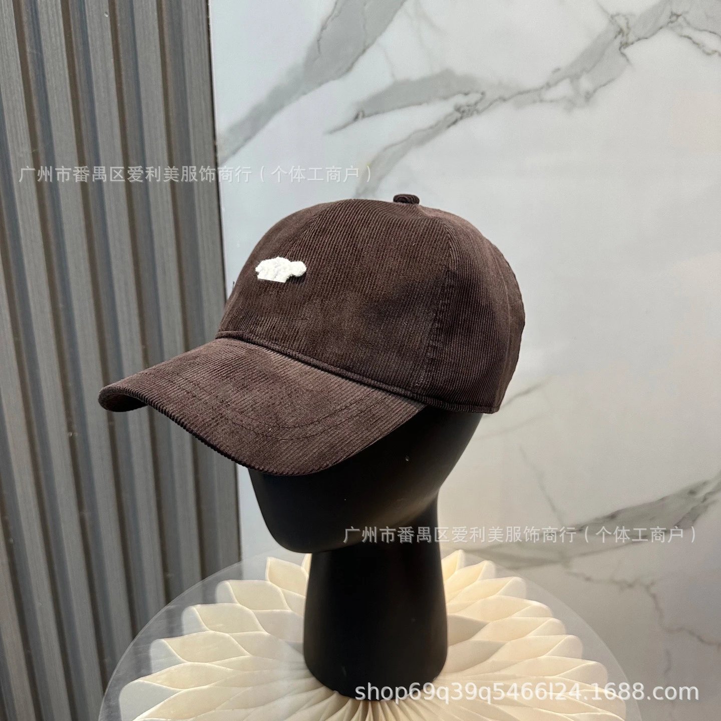 Design Corduroy Baseball Cap Navy with White Embroidered Logo - 9