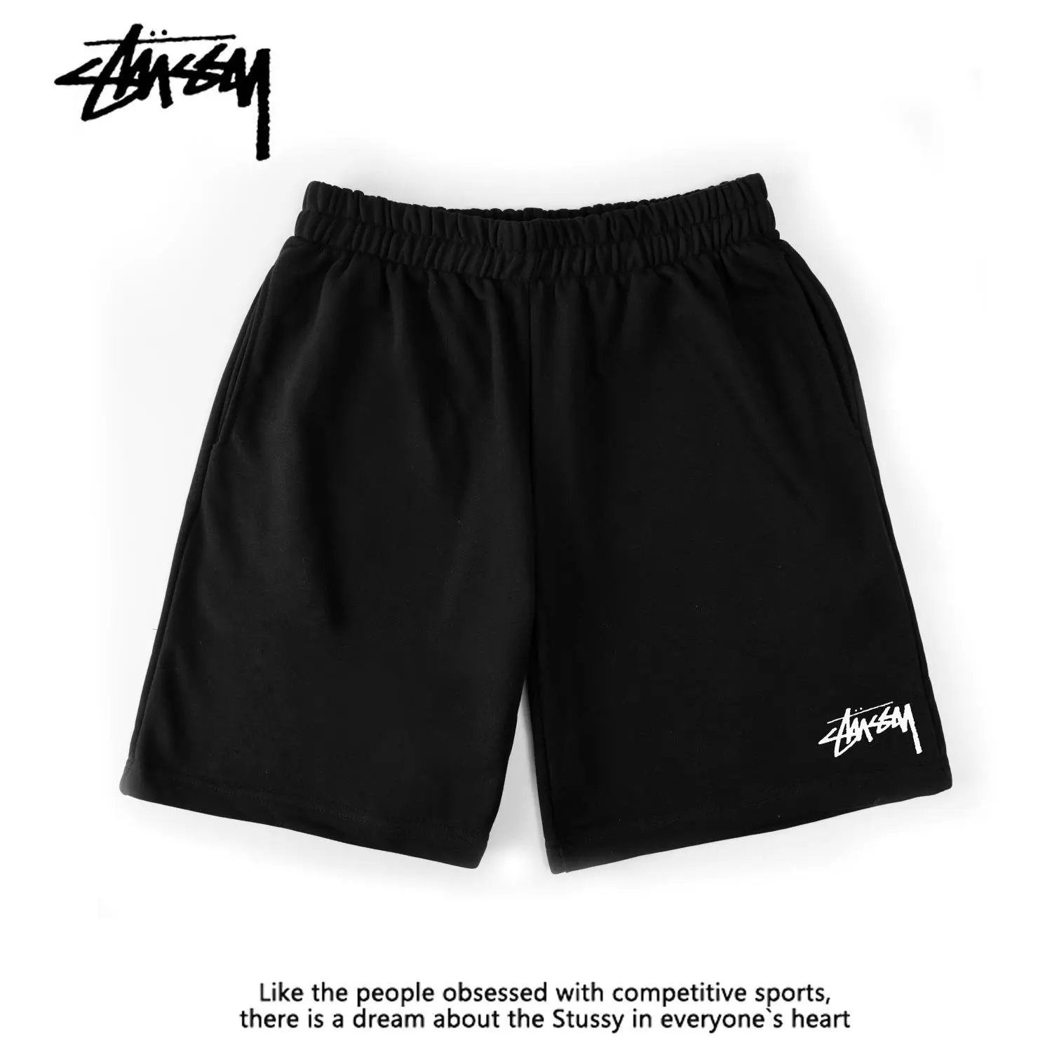Stüssy T-Shirts Short-Sleeve Logo Graphic T-Shirt — [Black Small-Label Shorts]
