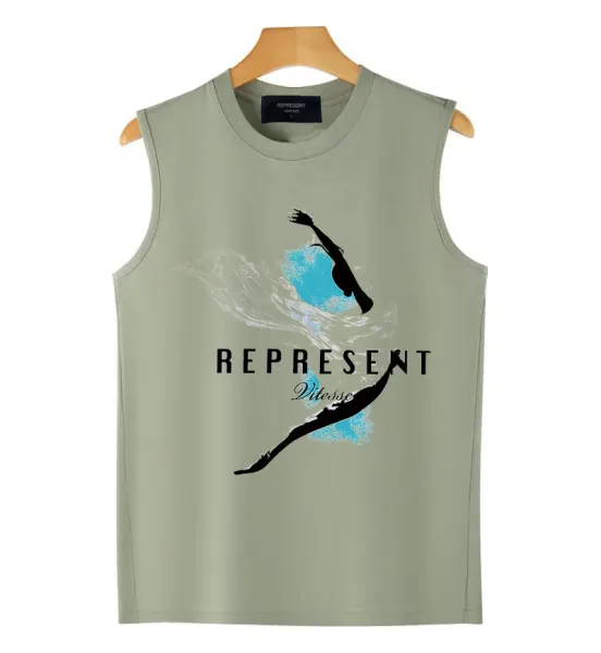 Represent Ditesse Graphic Sleeveless Top Olive Green Vest-Top - 1