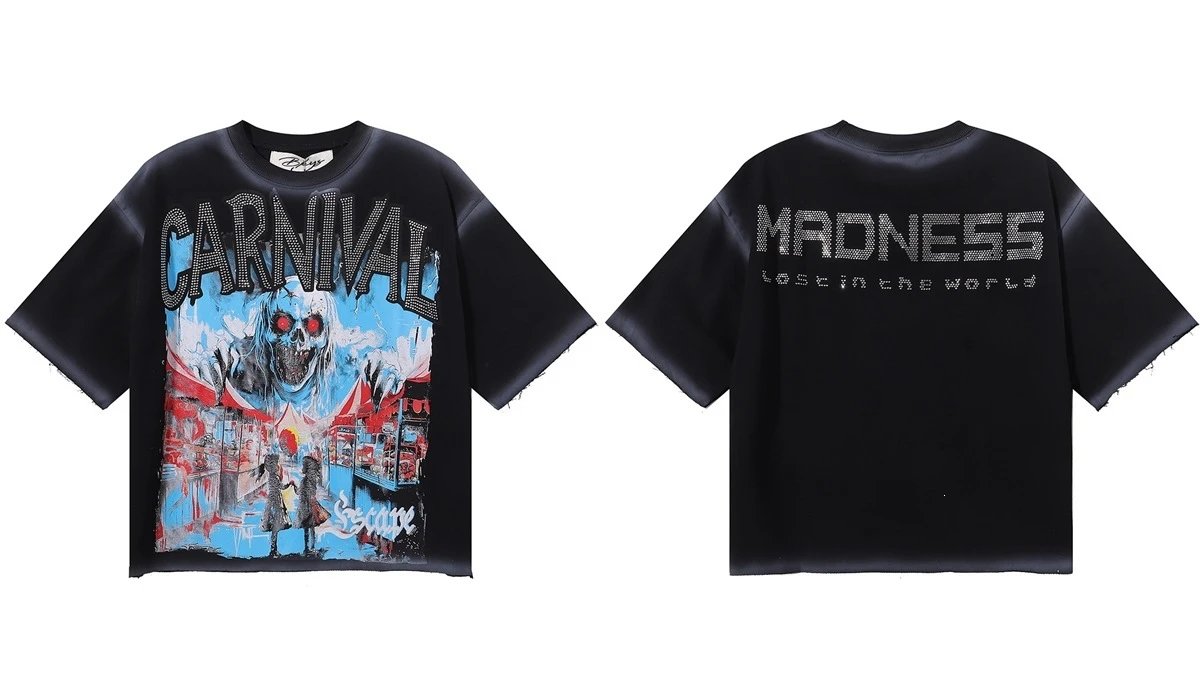 Design Bkys Punk Skull Graphic Oversized T-Shirt Black T-Shirts - 7