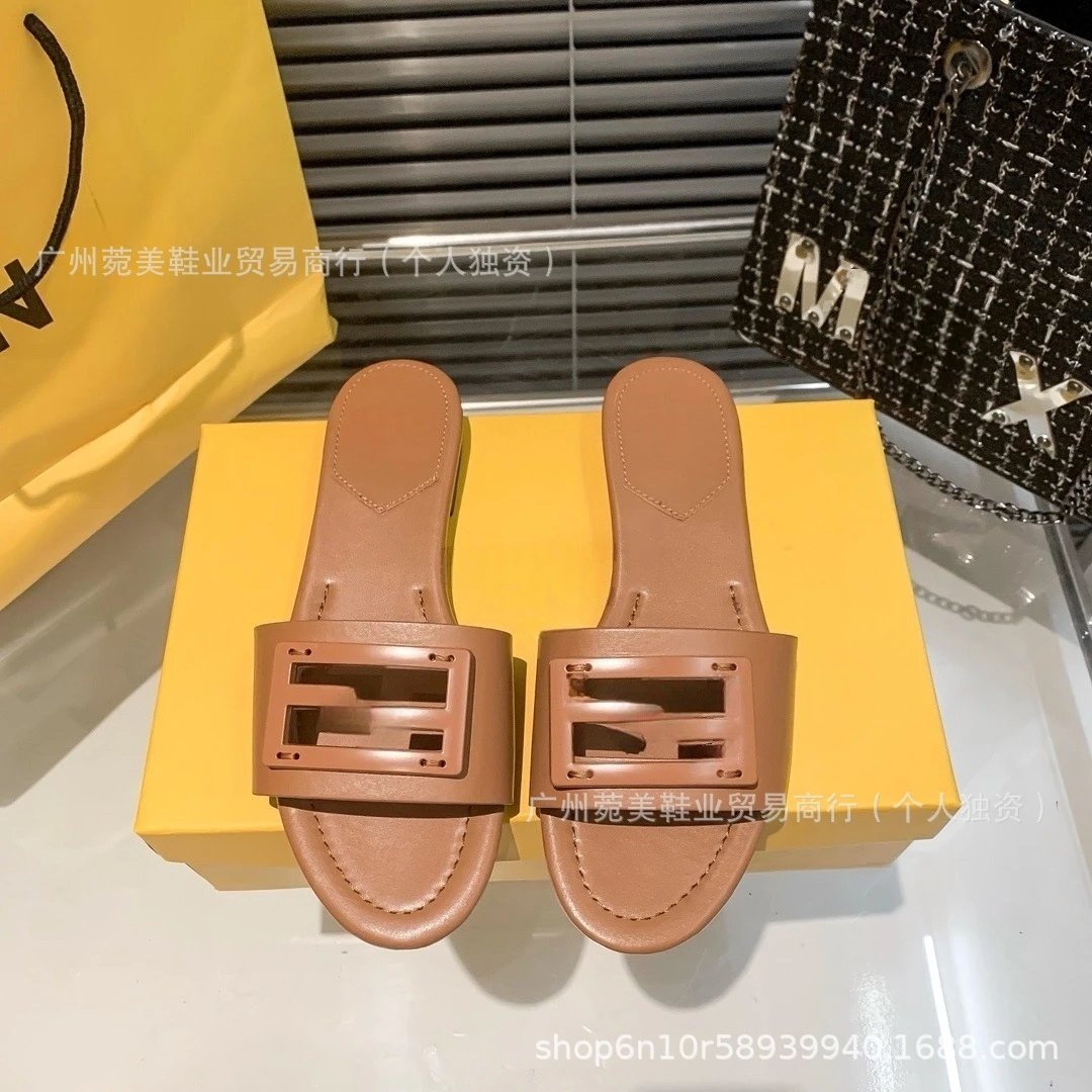 Fendi FF Logo Slide Sandals Olive Green Slippers - 8