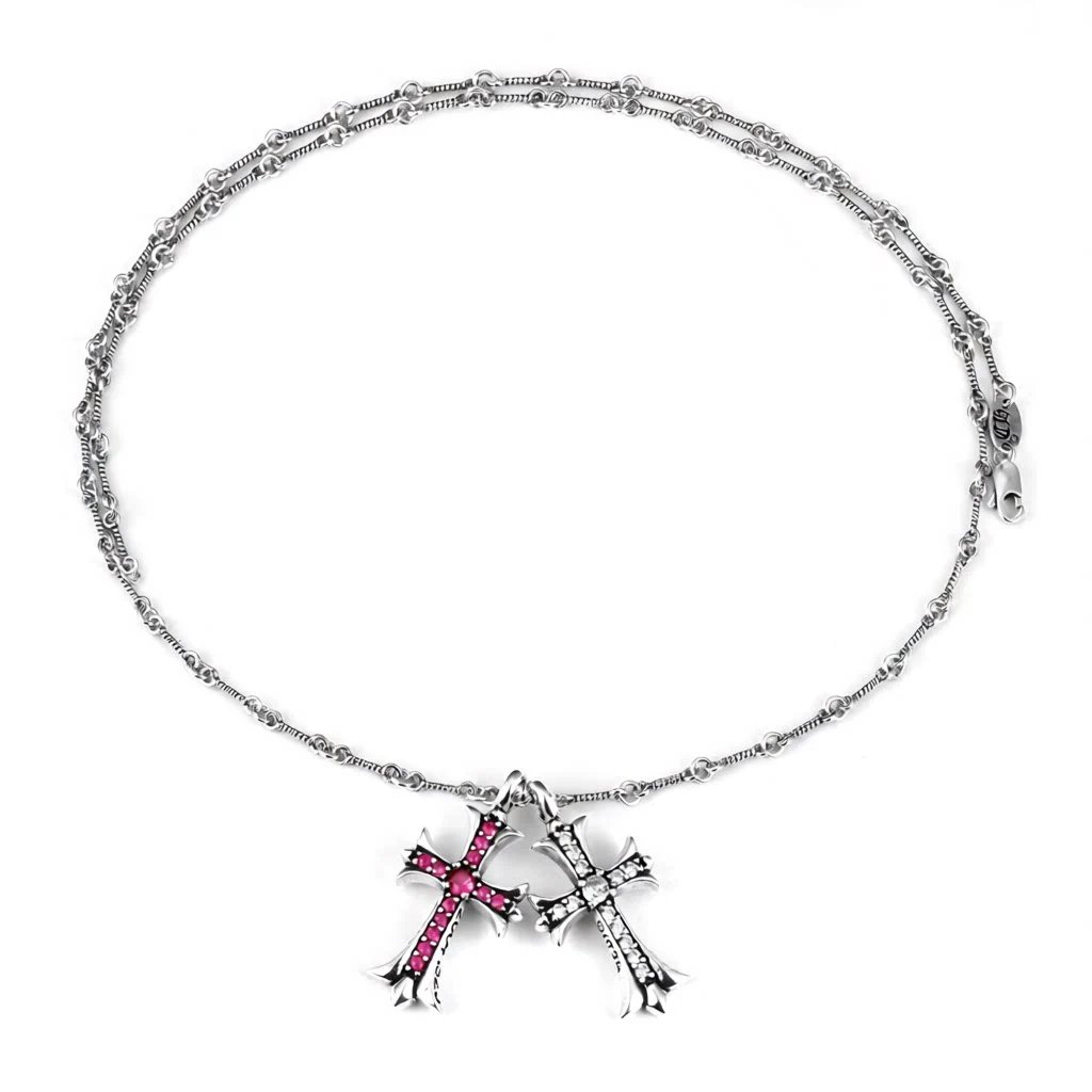 Chrome Hearts Double Cross Pendant Necklace Silver Jewelry - 1