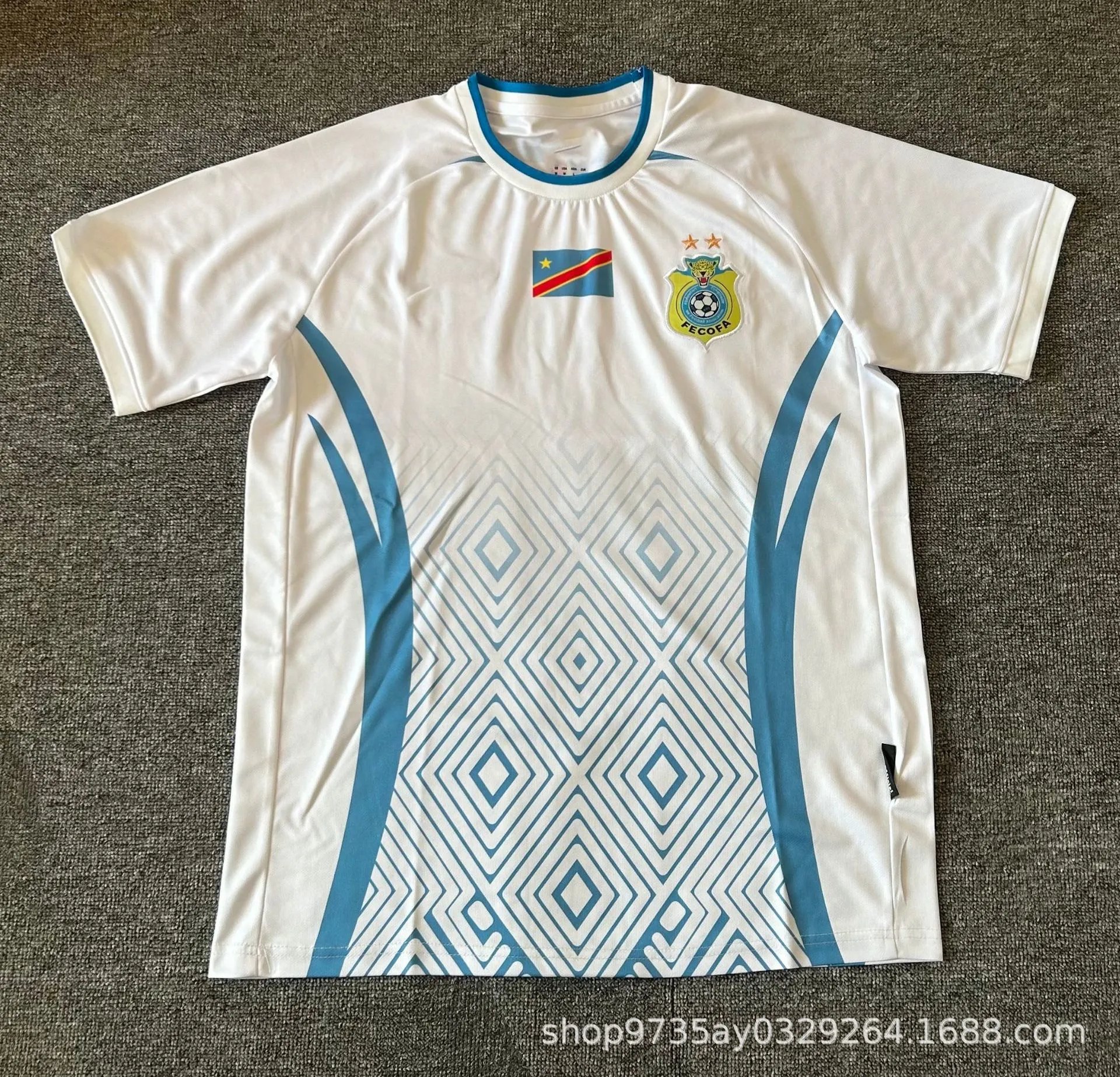 Design FECOFA National Team Away Jersey White Blue Diamond Pattern Jersey - 1