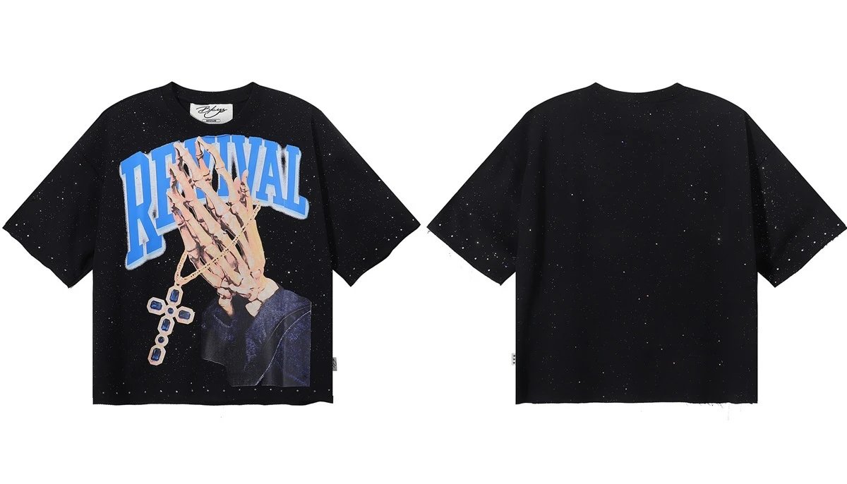 Design Bkys Punk Skull Graphic Oversized T-Shirt Black T-Shirts - 31