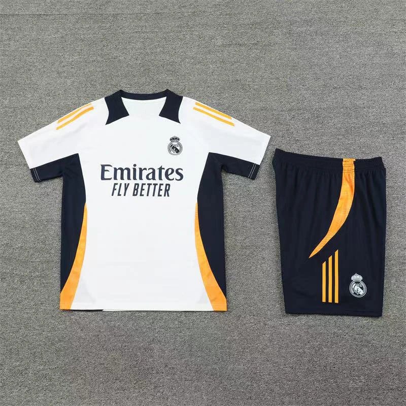 Paris Saint-Germain Football Jerseys Short-Sleeve Training Shirt and Shorts Set — 2425 Real Madrid white