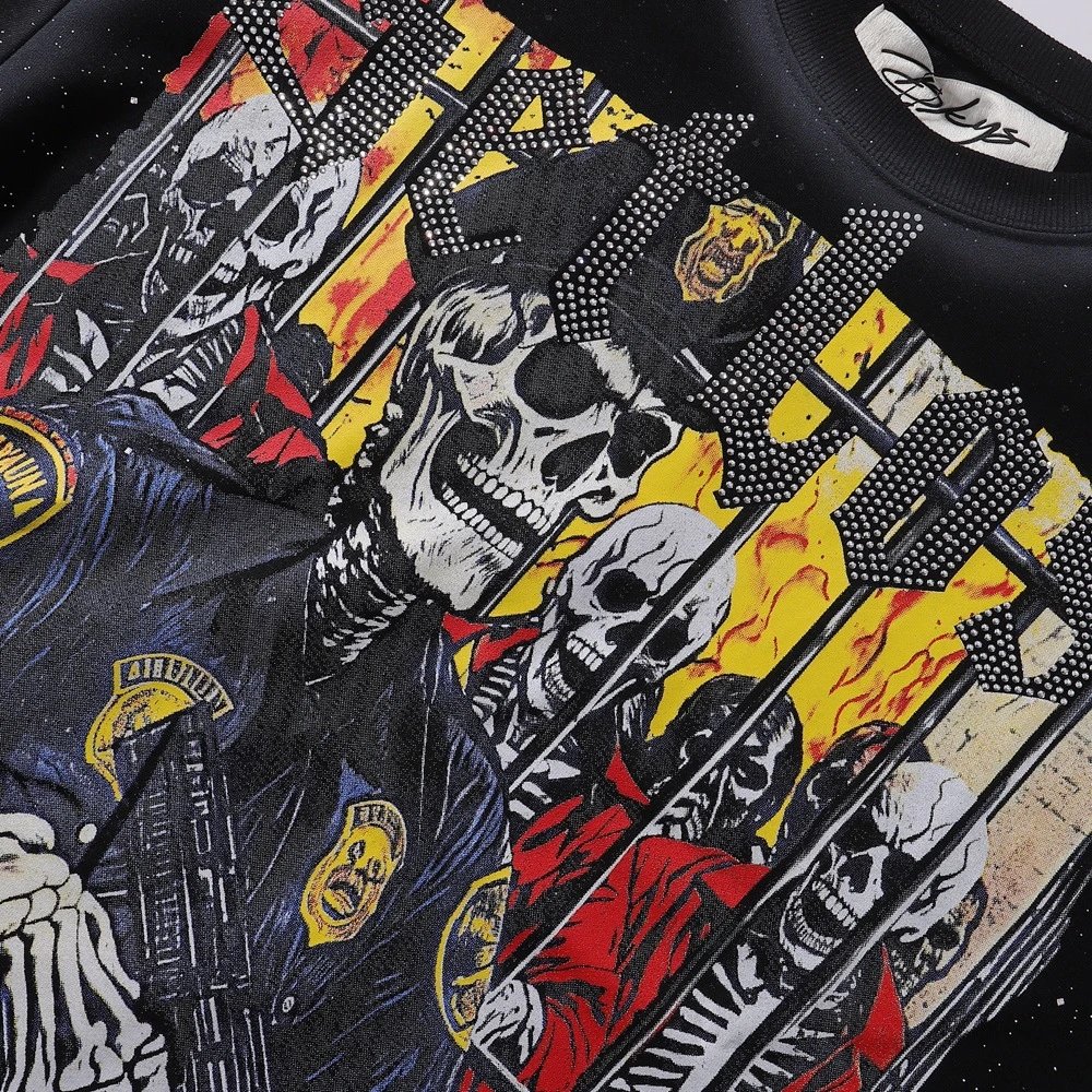 Design Bkys Punk Skull Graphic Oversized T-Shirt Black T-Shirts - 46