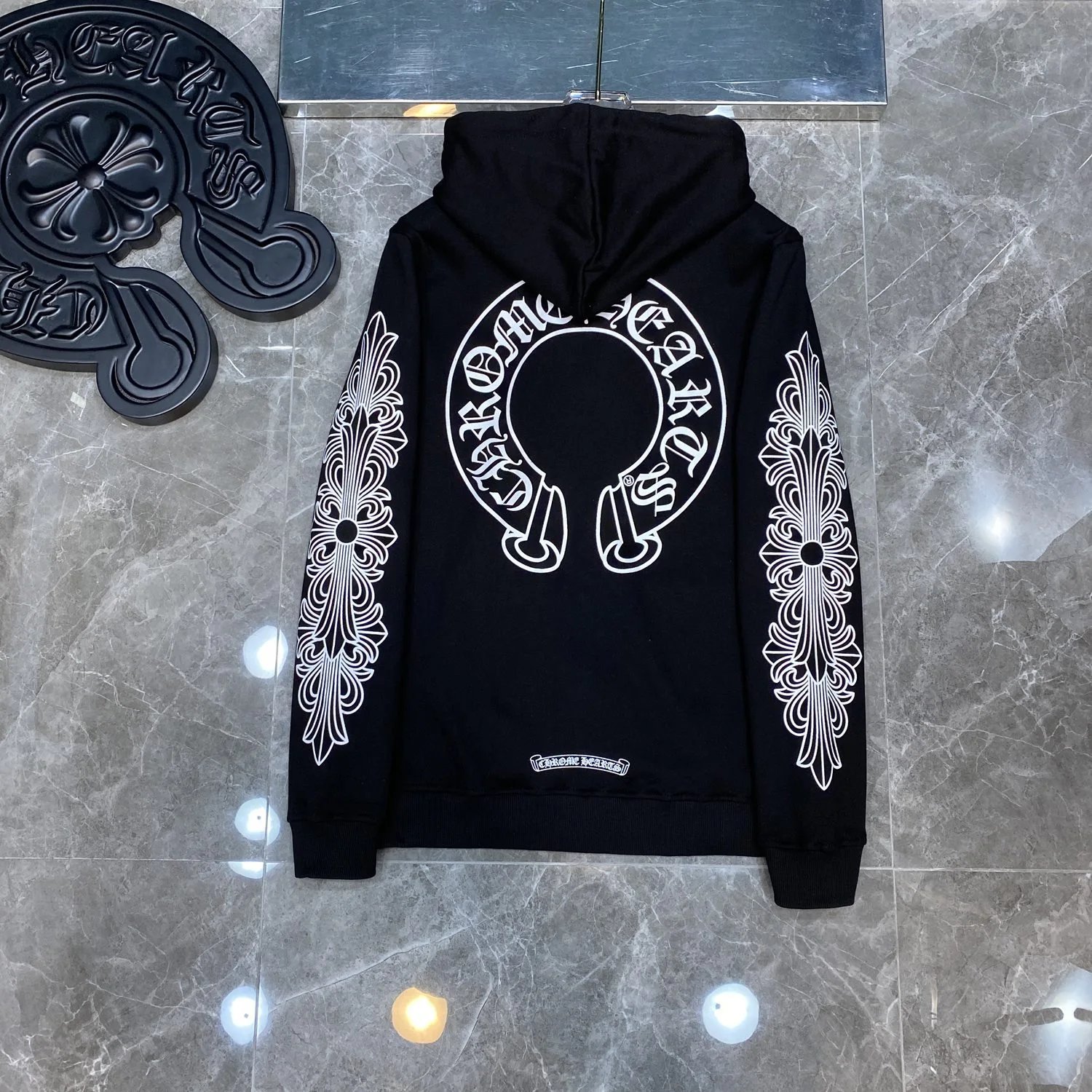Design Hoodie White with Red Sleeve Logos - 6