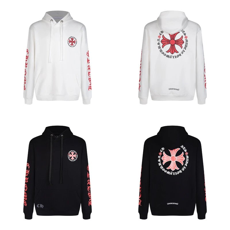 Design Hoodie White with Red Sleeve Logos - 26