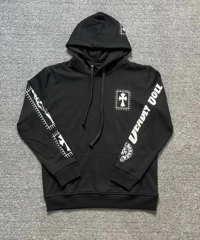 Design Hoodie White with Red Sleeve Logos - 40