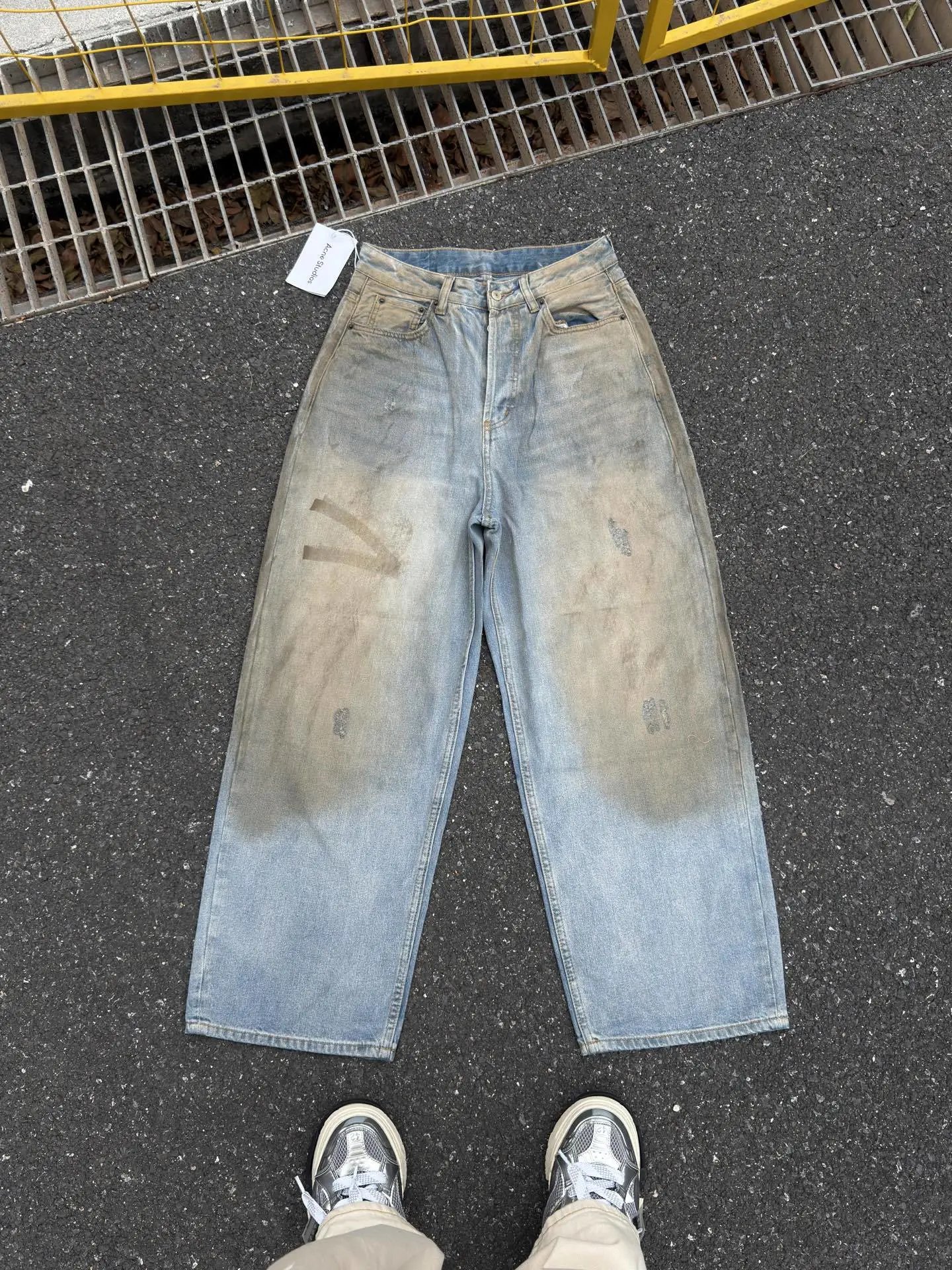 Acne Studios Wide-Leg Distressed Denim Jeans Blue - 15