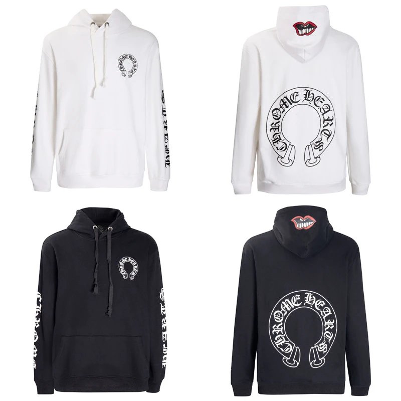 Design Hoodie White with Red Sleeve Logos - 61
