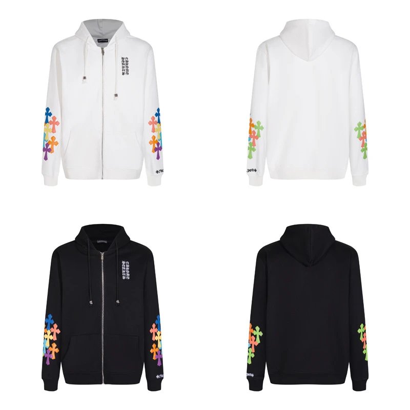 Design Hoodie White with Red Sleeve Logos - 65