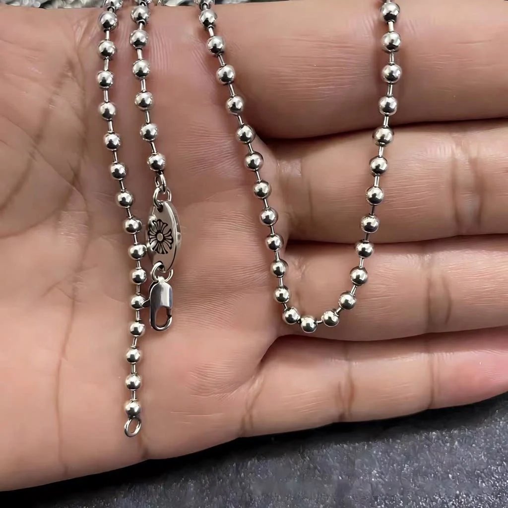 Silver Ball Chain Necklace with Floral Charm Jewelry