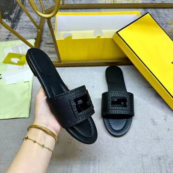 Fendi FF Logo Slide Sandals Beige Slippers - 3