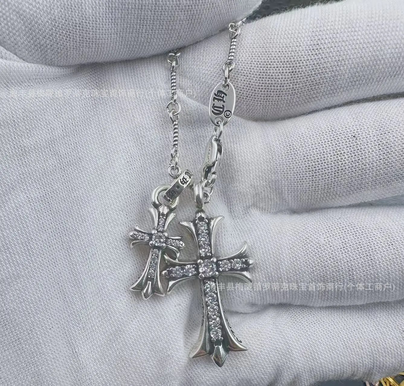 Chrome Hearts Double Cross Pendant Necklace Gold Jewelry - 9