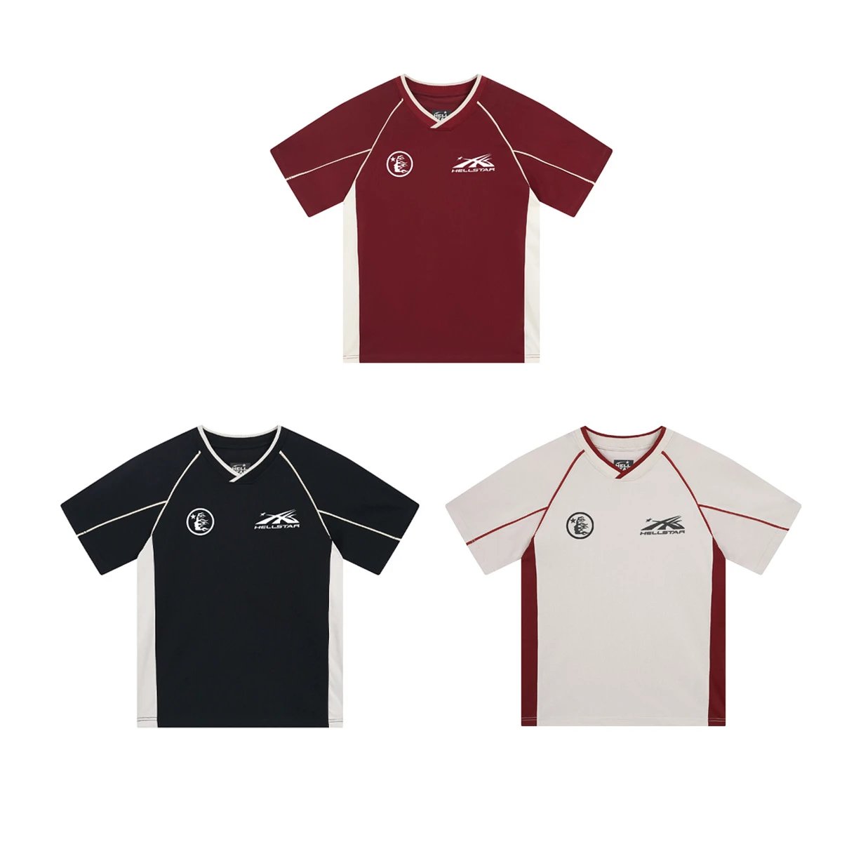Hellstar V-Neck Performance Tee Beige and Burgundy Jersey - 9