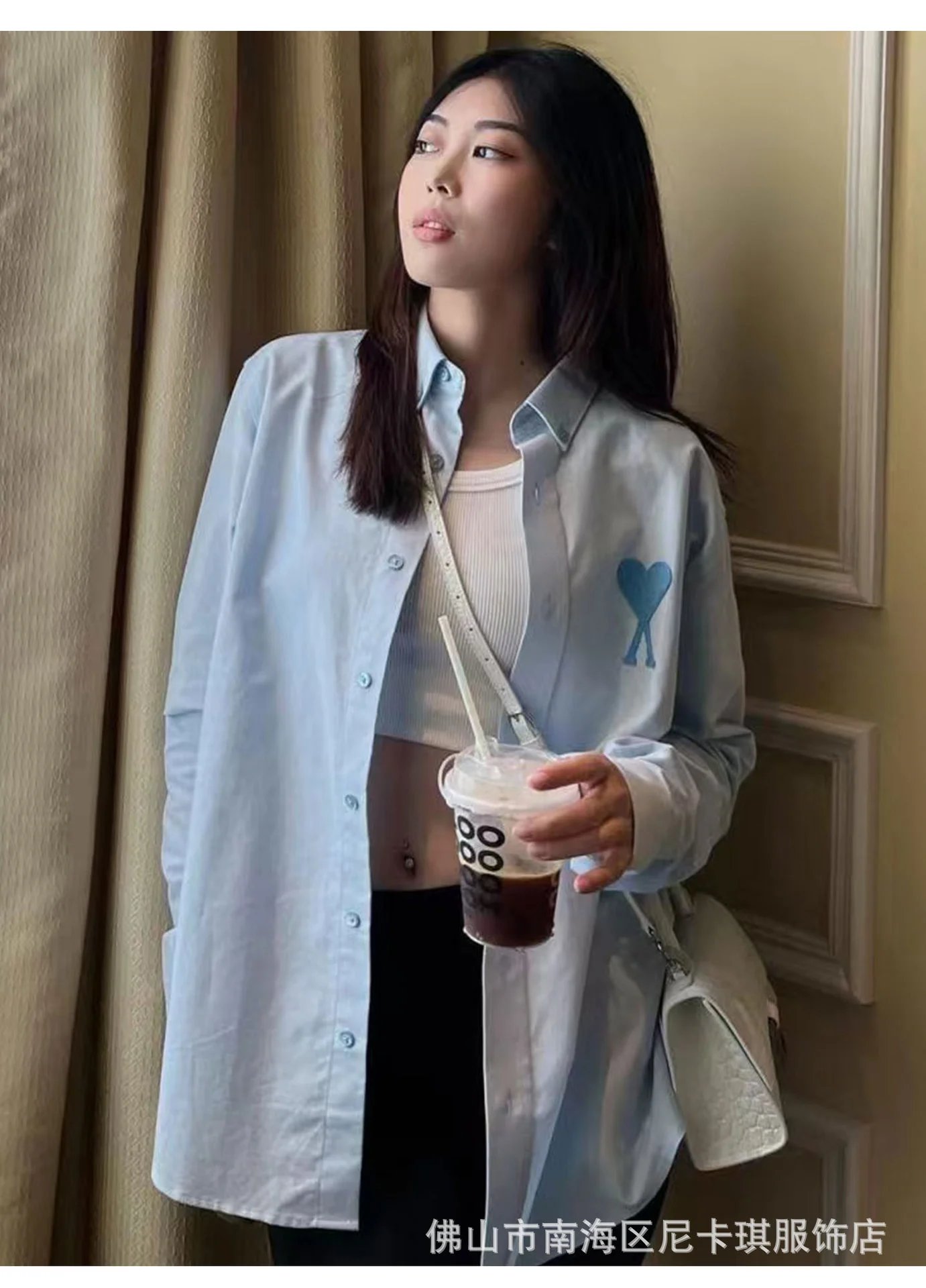 Comme des Garçons Play Heart Logo Mint Green Button-Down Shirt - 35