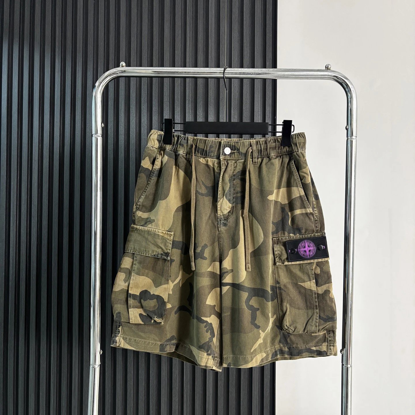 Stone Island Camo Cargo Shorts Army Green - 5