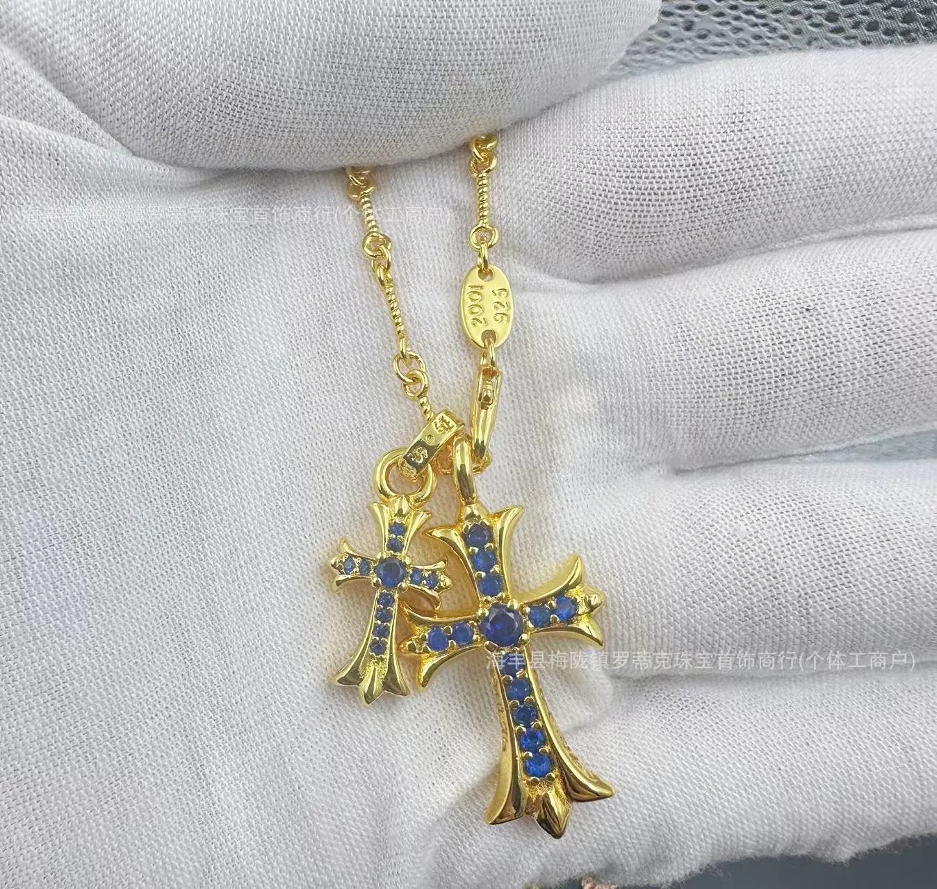 Chrome Hearts Double Cross Pendant Necklace Gold Jewelry - 16