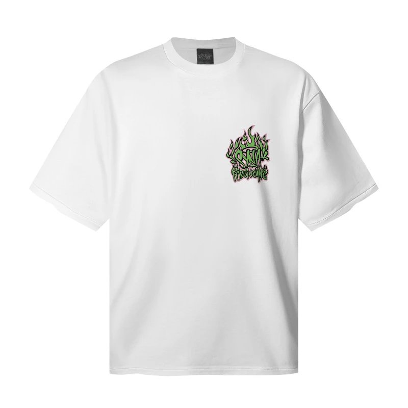 Design Graffiti Flame Print Oversized T-Shirt White - 5