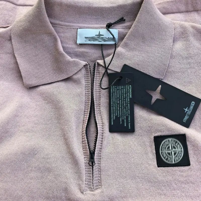 Stone Island Knit Polo Shirt Pale Yellow Tops Polo - 23
