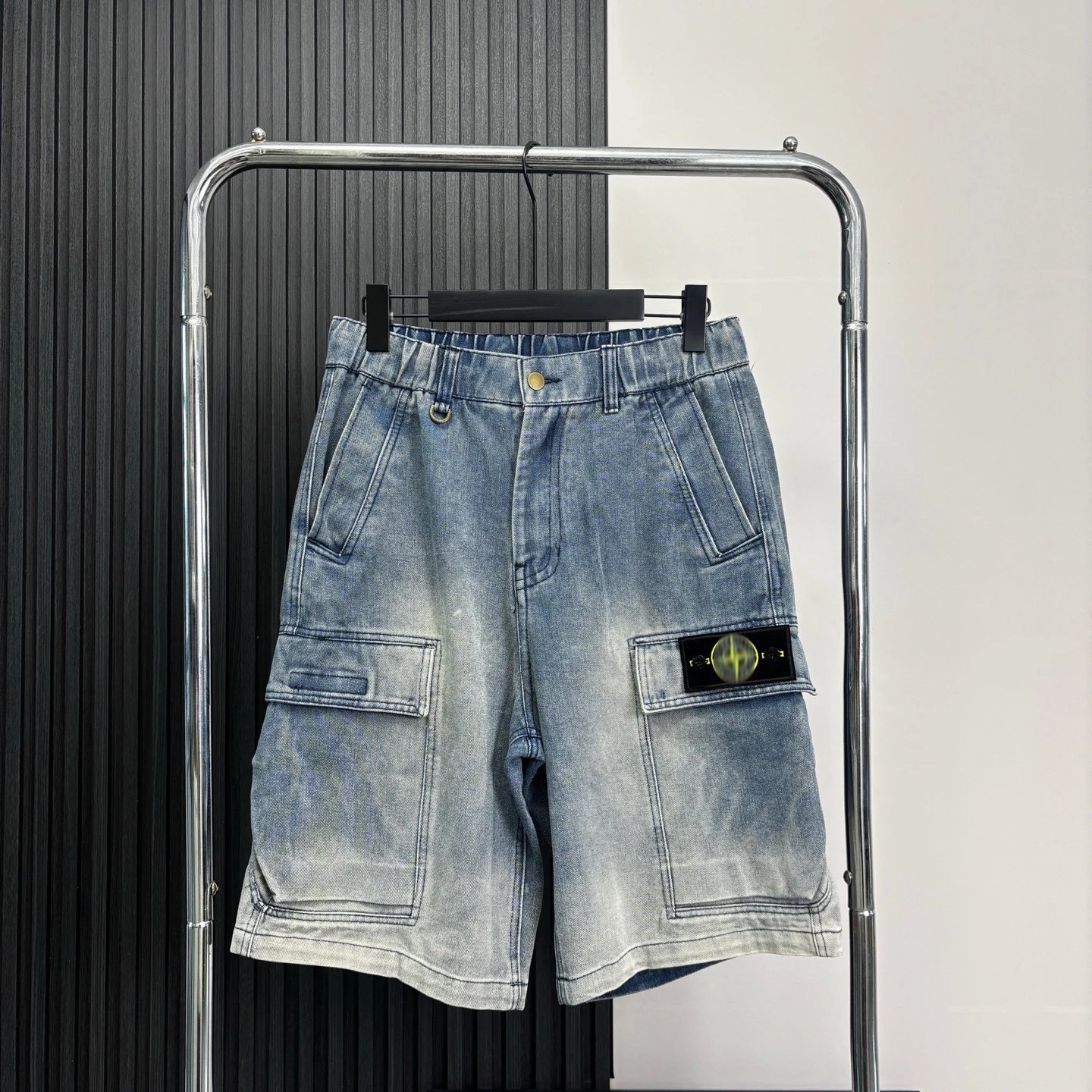 Stone Island Cargo Shorts Light Wash Denim - 4