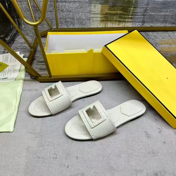 Fendi Roma Slide White Leather Sandals Slippers - 1