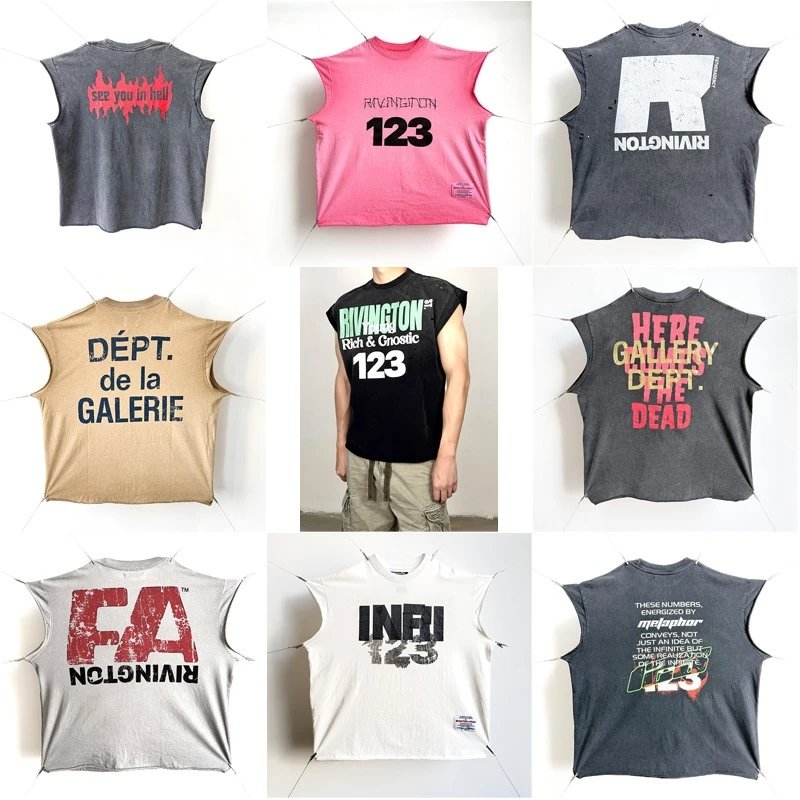 Design Sleeveless Graphic Tee Dark Gray T-Shirt - 49