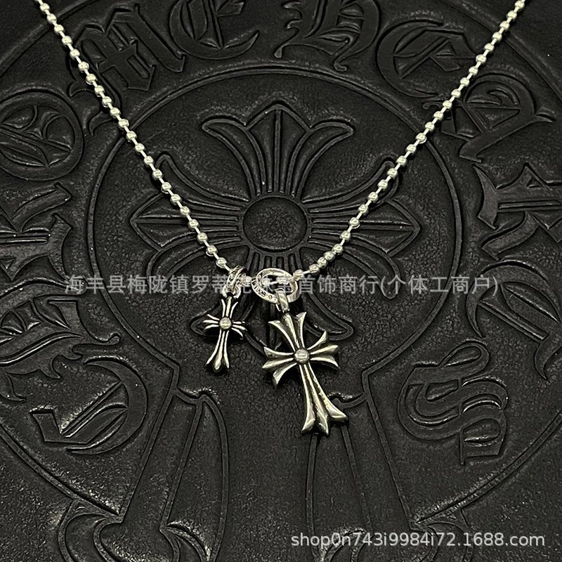 Chrome Hearts Double Cross Pendant Necklace Silver Jewelry - 3