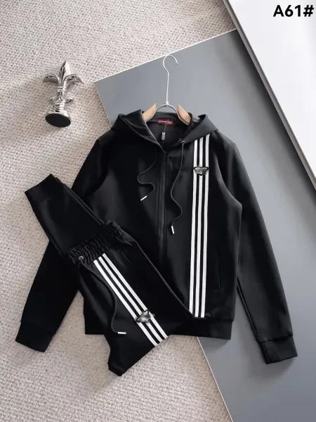 Adidas Originals Track Suit Black White Striped Hoodie and Sweatpants Set Tracksuit - 1