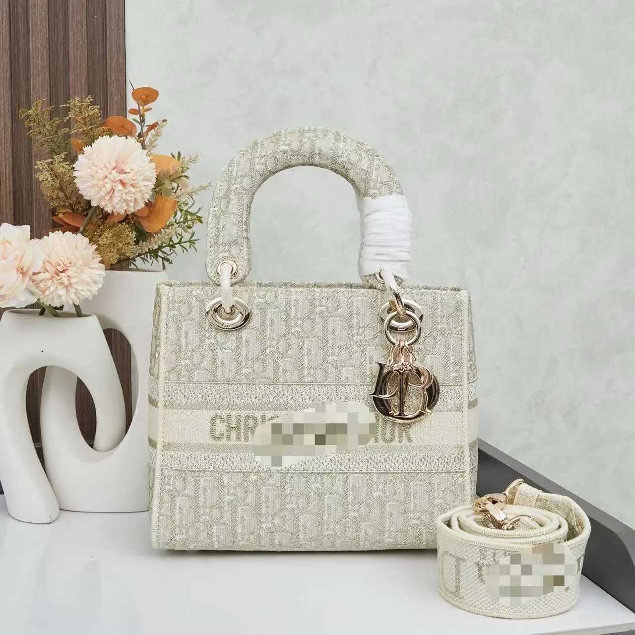 Dior Lady Dior Black and White Baroque Print Handbag - 2