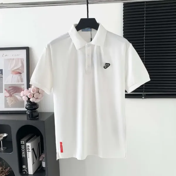 Prada Logo Patch White Polo Shirt Tops Polo - 1