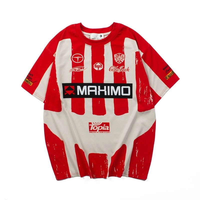 Design Tonal Striped Football Jersey Red White - 14
