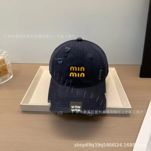 Miu Miu Distressed Denim Baseball Cap Navy - 1