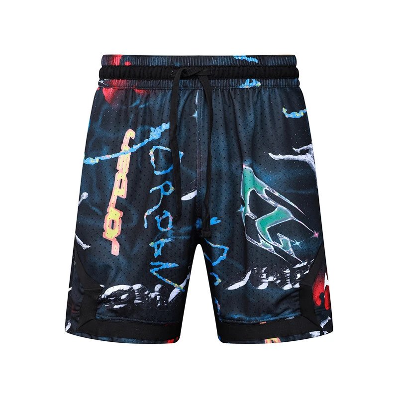 Design Sporty Mesh Shorts Navy with Red Geometric Panels - 5