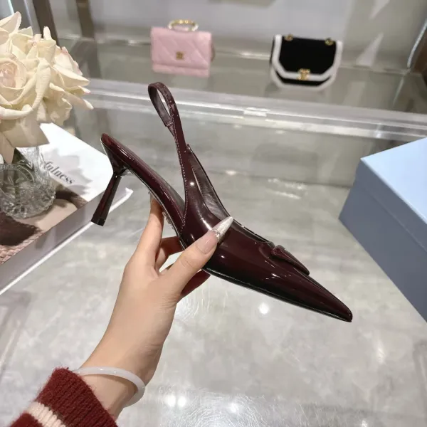 Design Slingback Pointed-Toe Stiletto in Burgundy Patent Leather Heels - 1