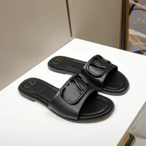 Dior Diorama Slide Black Leather Sandals Slippers - 1
