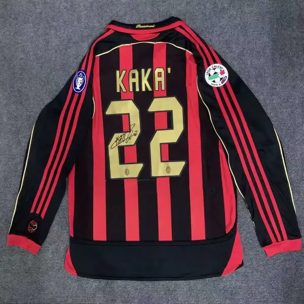 AC Milan Kaka #22 Signed Home Jersey Black-Red Stripes Long Sleeve - 1